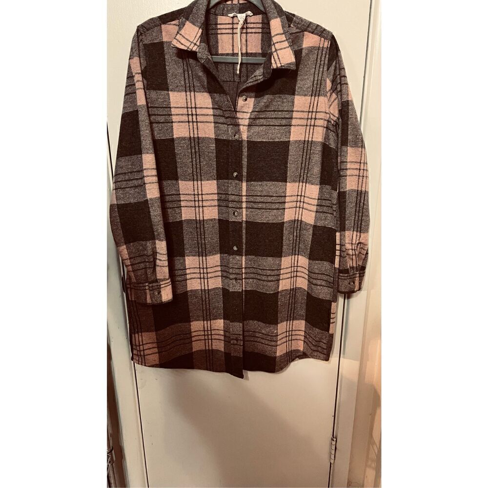 Beach Lunch Lounge Pink Gray Flannel Pocketed Top Size L - Picture 8 of 9